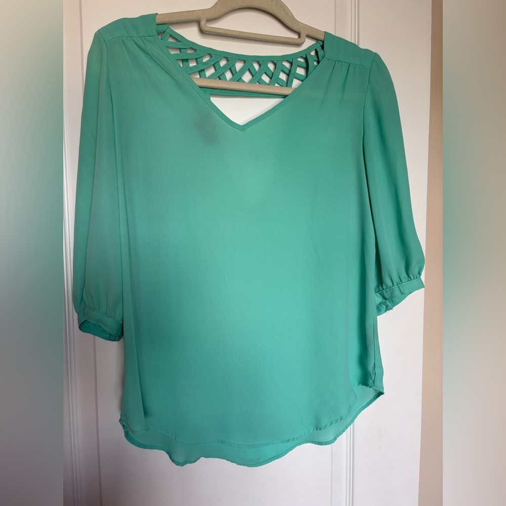 Iz Byer Turquoise Cut Out Blouse with 3/4 Sleeves